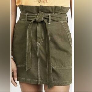 Free People Army Green Paper Bag Tie Waist Splendor in the Grass Skirt Size 12